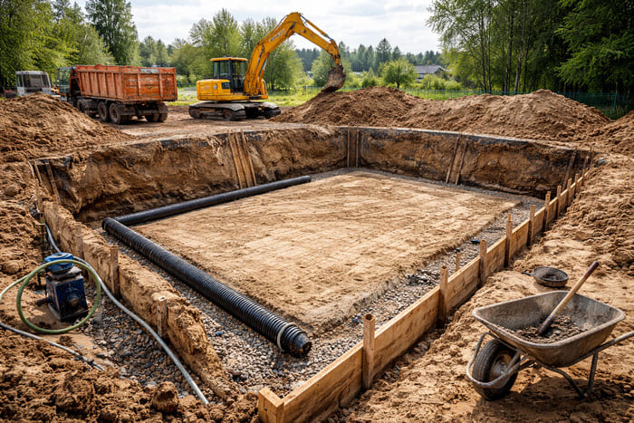 Особенности устройства котлована для ленточного фундамента